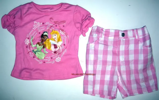 BNWT Princess top t-shirt tshirt and canvas shorts girls kids outfit set New