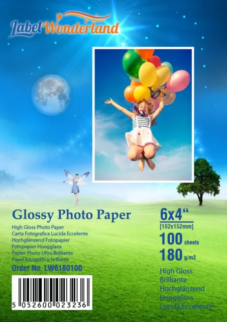 100 Sheets Premium 6 x 4 180 gsm High Gloss Photo Paper LW