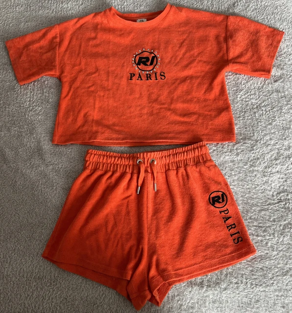 Set outfit e pantaloncini arancioni per ragazze River Island età 11-12 anni in perfette condizioni