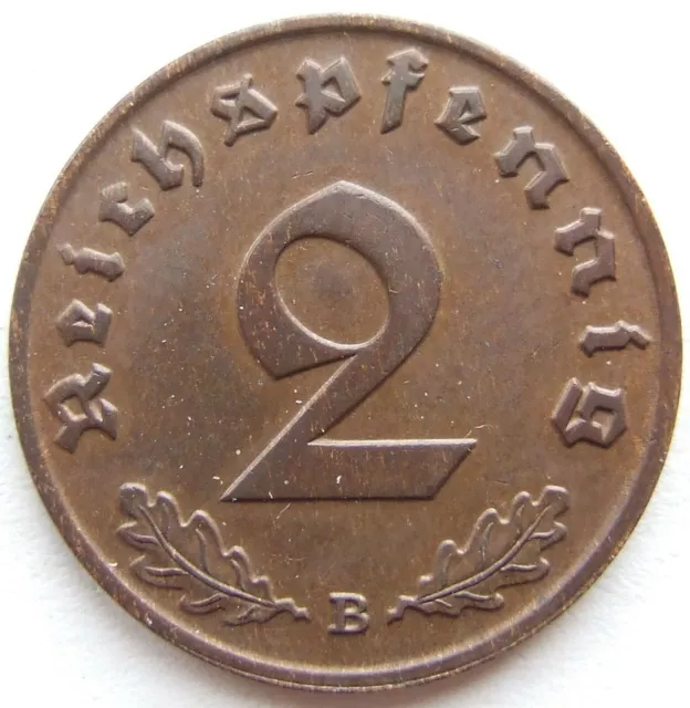 Münze Deutsches Reich 2 Reichspfennig 1938 B in bankfrisch / Stempelglanz