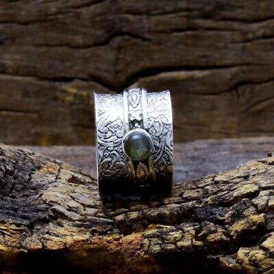 Labradorite Spinner Ring 925 Sterling Silver Ring Anxiety Ring Wide Ring VS-767