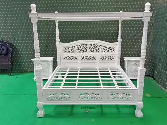 USA King ( 76"x80" ) White mahogany wooden Four Poster Bed USA King ( 76"x80" ) White mahogany wooden Four Poster Bed