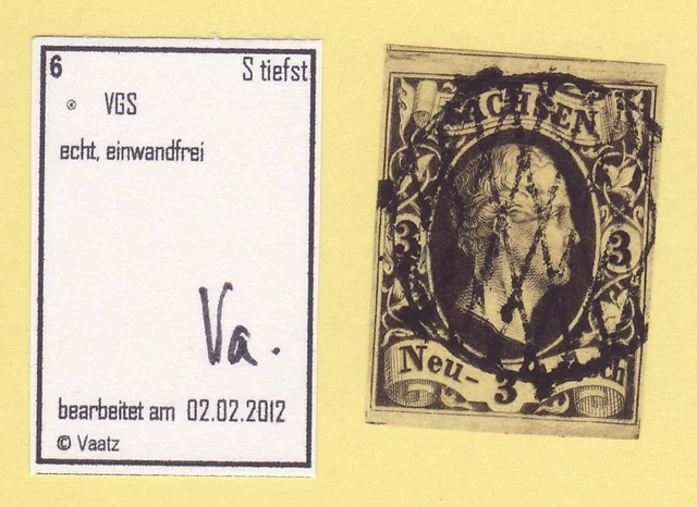 ## AD Sachsen MiNr 6 , VOLLGITTERSTEMPEL , ideal , BPP - GEPRÜFT , LUXUS ##