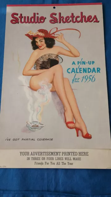 1956 STUDIO SKETCHES Pin Up CALENDAR~salesman sample~6 Thompson pin-ups