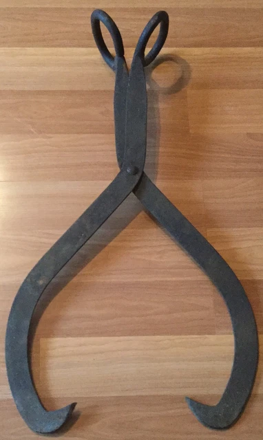 Old Vtg Antique Primitive Hand Forged Iron Ice Block Tongs 29" Extra Large Tool