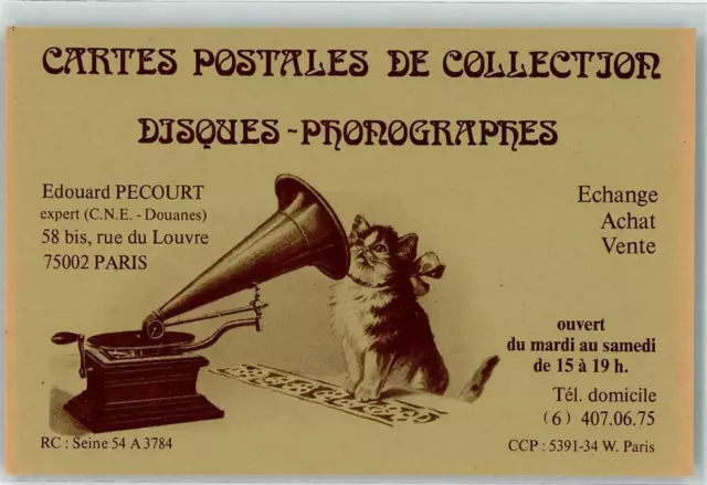 10675503 - Paris Cartes Postales de Collection Edouard Pecourt Grammophon Katze