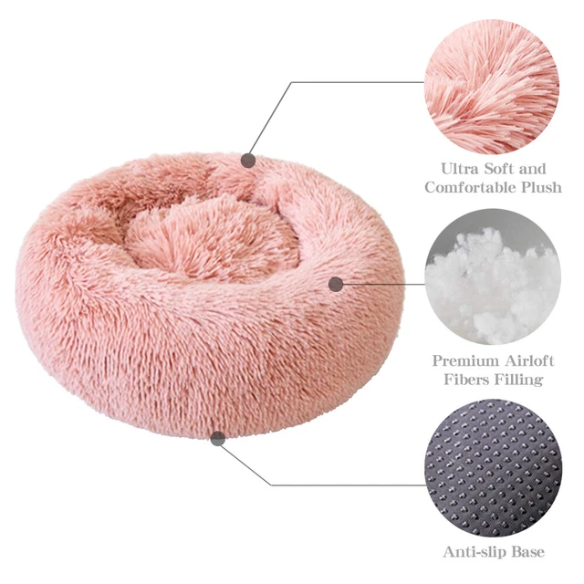 Round Plush Donut Pet Dog Cat Bed Fur Cuddler Warm Soft Puppy Calming Bed Kennel 2