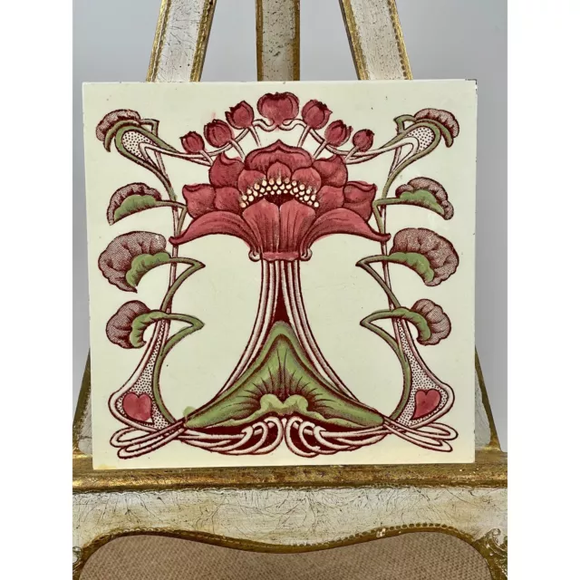 RARE Antique 1900s Marsden Tile Co. Ltd Art Nouveau Exotic Flower Colorful