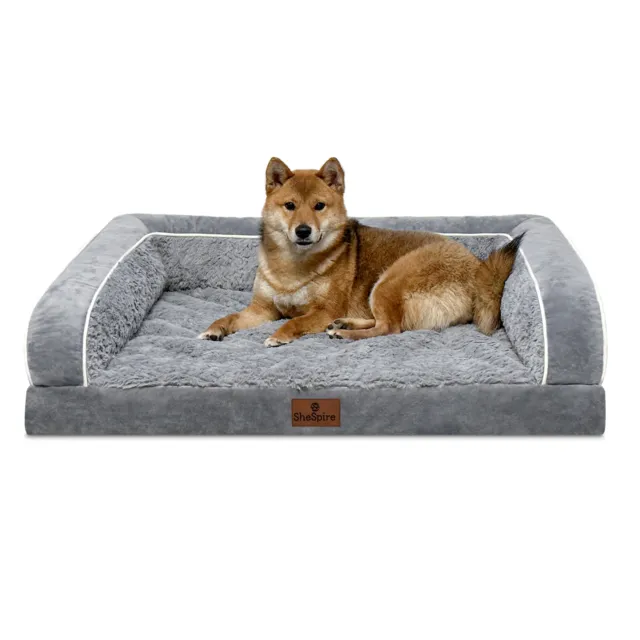Super Soft Gray Orthopedic Dog Bed Memory Foam Bolster Pet Couch for Large Dogs