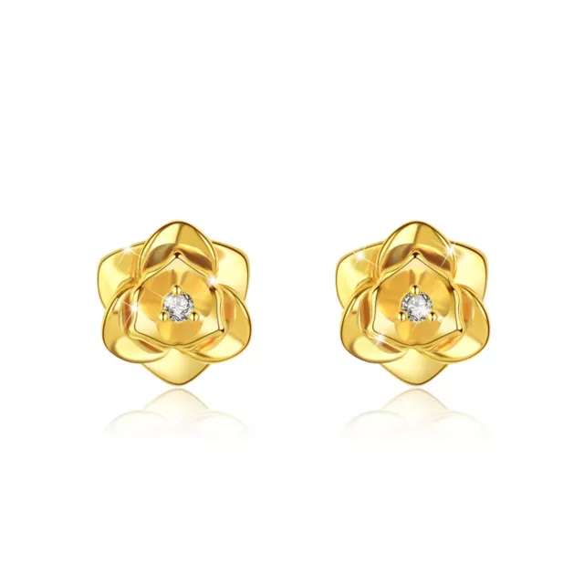 AEIWO 18k yellow gold gf stud made with Swarovski crystal rose flower earrings 2