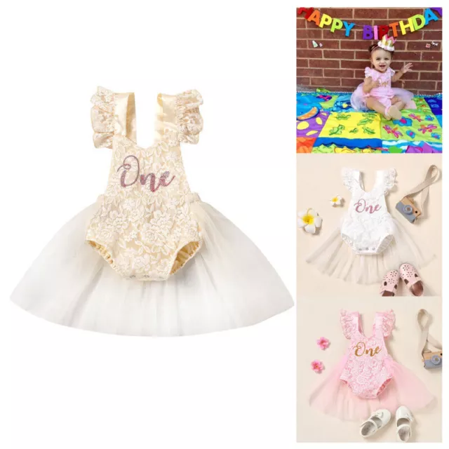 1st Birthday Outfit Baby Girls Frilly Tutu Dress Skirt Cake Smash Photoshoot