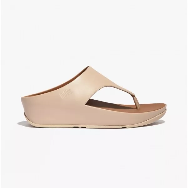 FitFlop SHUV TOE-POST Womens Summer Slip On Leather Wedge Sandals Stone Beige