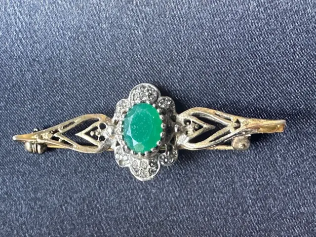 Magnificent French Antique Victorian Brooch - 14 carats gold, Emerald, diamonds