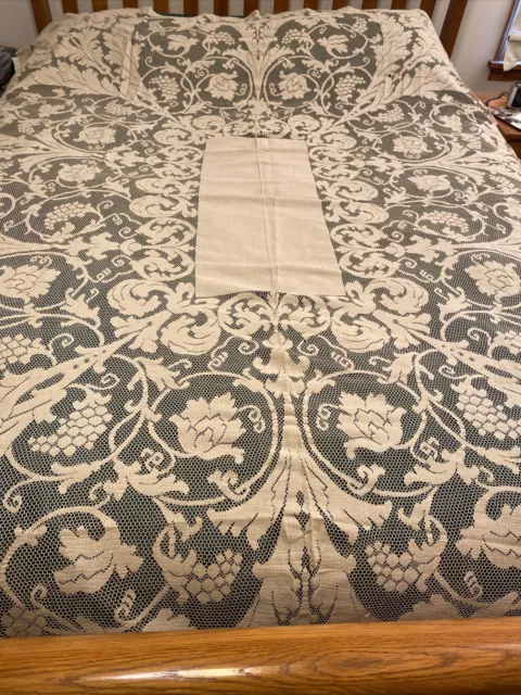vintage lace tablecloth rectangle taupe floral shabby boho  82”x56”