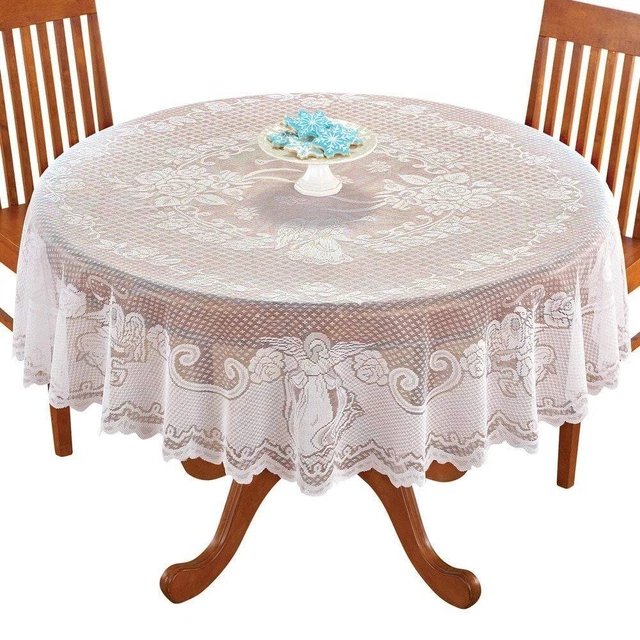Christmas Tablecloth White Angel Lace Banquet Round Tablecloths