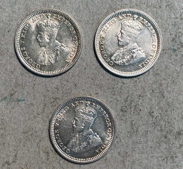 1933 Hong Kong Silver 5 Cents - Lot of 3 - Ch to Gem BU