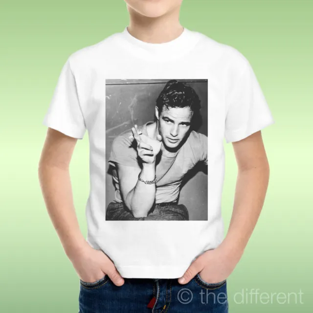 T-Shirt Bambino Ragazzo Marlon Brando Fuma Idea Regalo