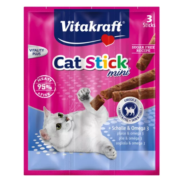 VITAKRAFT Snacks para Gatos Palitos de Mini Scholle & Omega 3-3 X 6g Premios