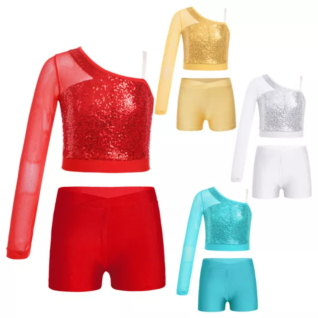 Set di abiti top e pantaloncini da ballo scintillanti ragazze