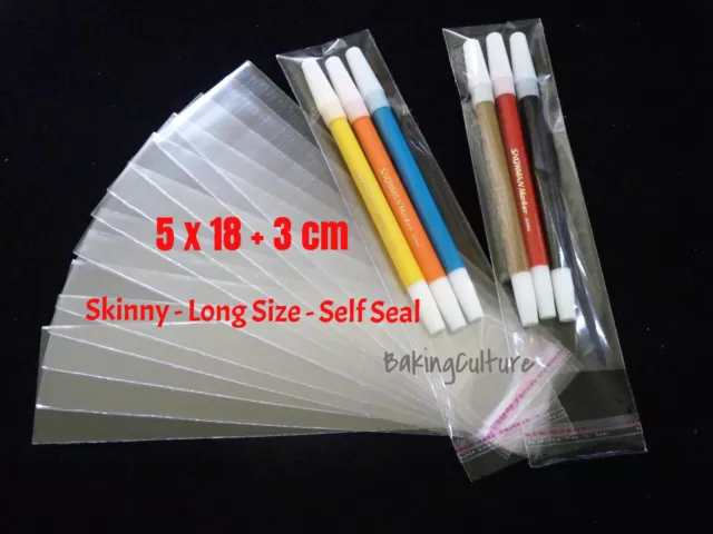 100 CELLOPHANE BAGS - 5 cm x 18 cm +3 cm lip - Long Size - SELF SEAL