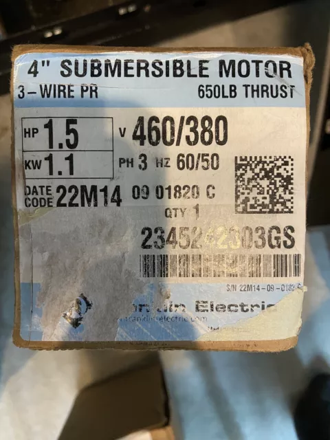 FRANKLIN ELECTRIC SUBMERSIBLE Pump Motor 460v 1.5 HP 2345242303GS $392.