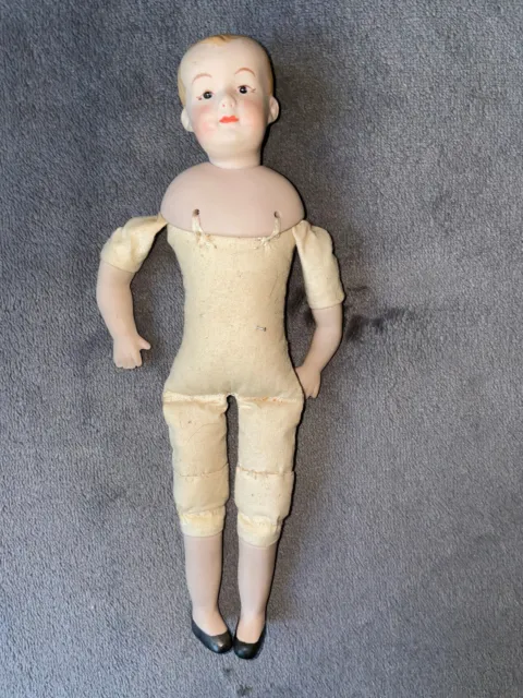 VTG 8.5" Bisque Boy Doll Cloth Body Rotating Head