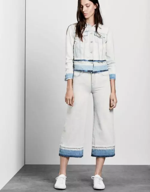 J BRAND 28 228$ Ecstasy Liza Denim Wide Leg Jeans Deconstructed Crop Culottes