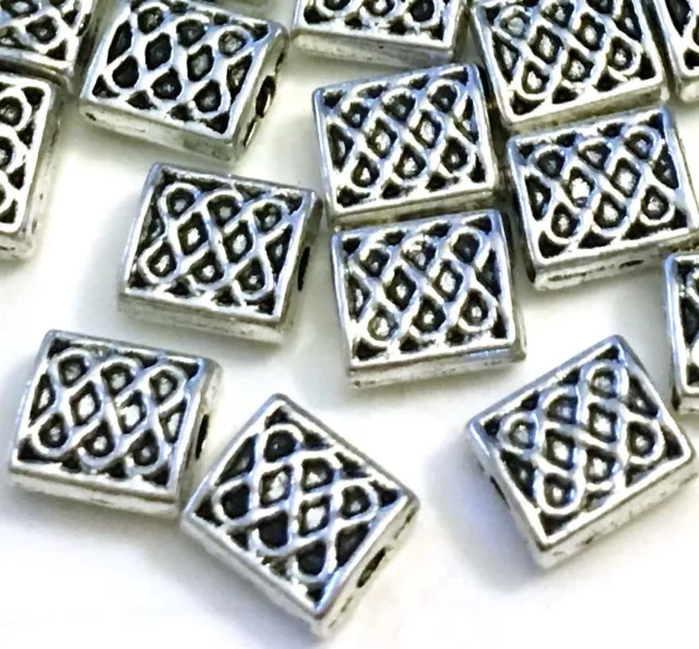 20 Antique Silver Pewter Rectangle 7x5mm Pattern Decorative Filigree Beads