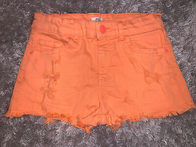 River Island Orange Denim Shorts 9/10 Years