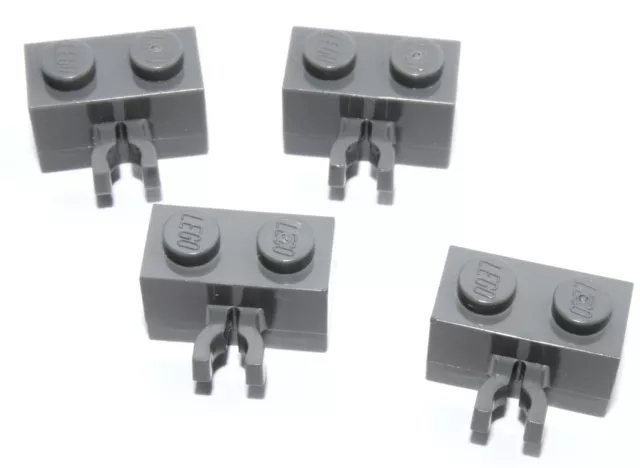 Lego 4x Dark Bluish Grey Bricks 1 x 2 with Clip (Vertical Grip). Part No.30237.