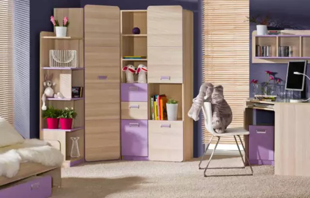 Komplett Jugendzimmer Kinderzimmer Set Bett Kleiderschrank Kommode 5tlg Neu