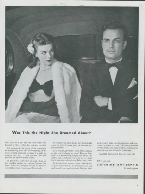 1945 Listerine Antiseptic Upset Couple Cab Formal Wear WWII Vintage Print Ad C3