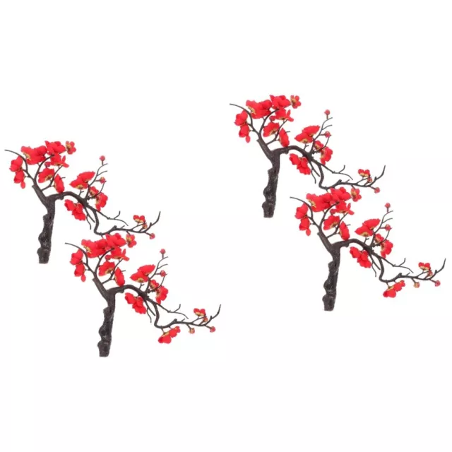 4 Pcs Simulation Pflaumenblüte - Kunstblume Rot Hochzeitsdeko Künstliche