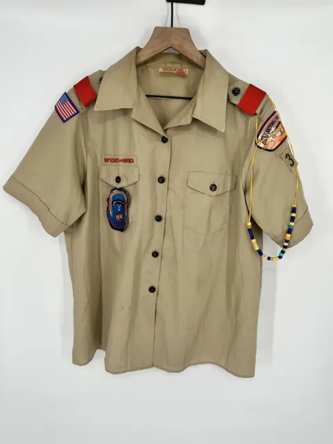 Boy Scouts Of America Women’s Uniform Blouse Beige Tan Short Sleeve Size XL