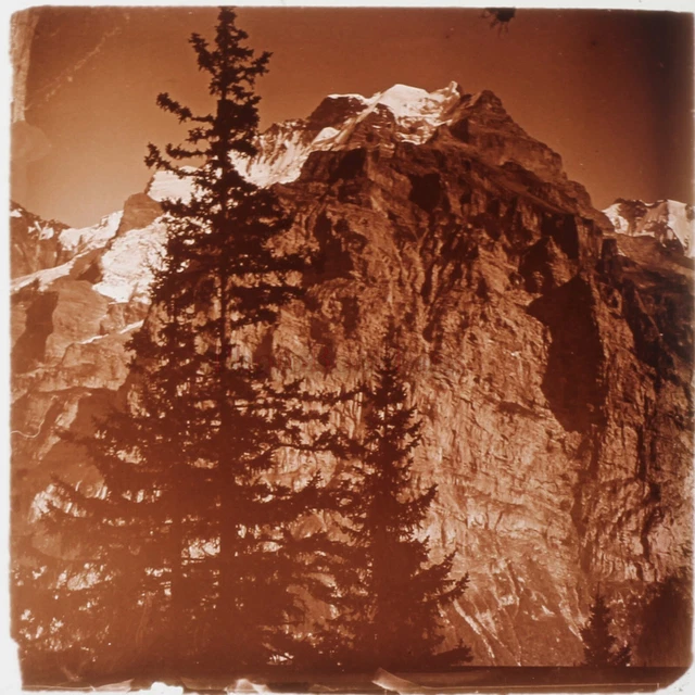 Montagne France Suisse Photo Stereo PL59L1n43 Plaque de verre Vintage c1910