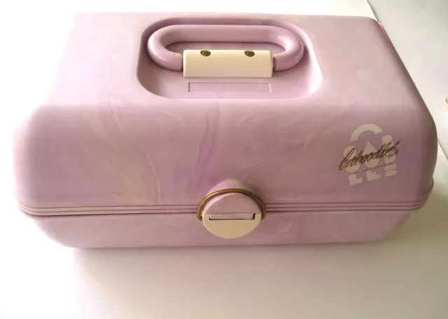 VINTAGE Mini Caboodle Case w/ Mirror & Insert Tray Pink And Aqua W/ Doll