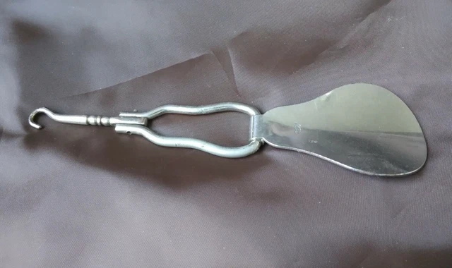 Antique Tri-Fold Metal Folding Personal SHOE HORN With BUTTON HOOK 3" Folded