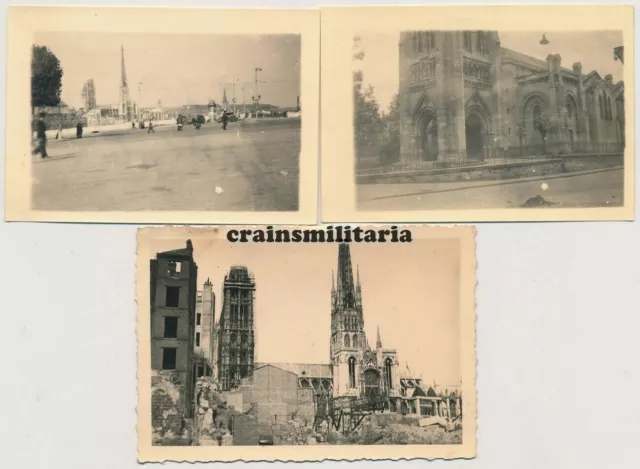 3x Orig. Foto zerstörte Kathedrale Kirche in ROUEN Frankreich 1940