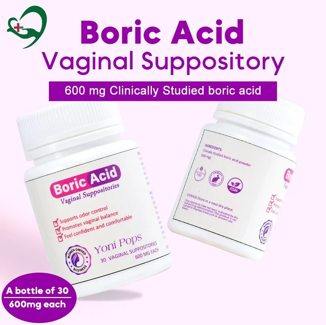 (30x) Supositorio vaginal Yoni Pops bórico clínicamente estudiado 600 mg