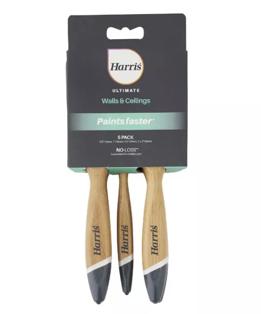 Harris Ultimate Emulsion Paint Brush set x 5 Walls Ceilings 1/2” 1” 1.5” 2 X 2” 2