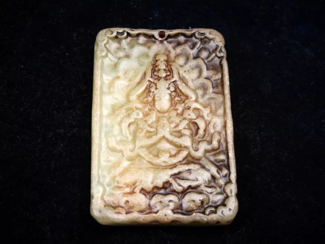 Old Nephrite Jade Stone Carved LARGE Pendant 1000 Arms Kwan-Yin Buddha #02292411