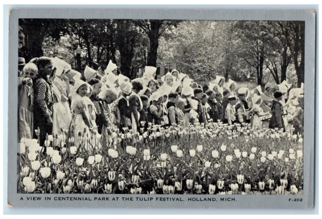 c1940 View Centennial Park Tulip Festival Children Holland Michigan MI Postcard