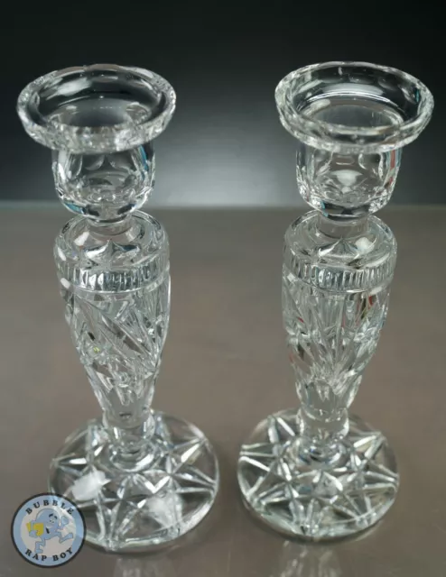 Vintage Ornate Lead Crystal Cut Glass Candlesticks 8" Inches 2