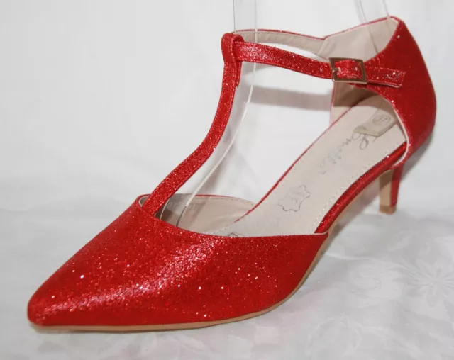 Brautschuhe Tanzschuhe  Kleine Absatz Riemchen Mit Glitzer In Rot  M915