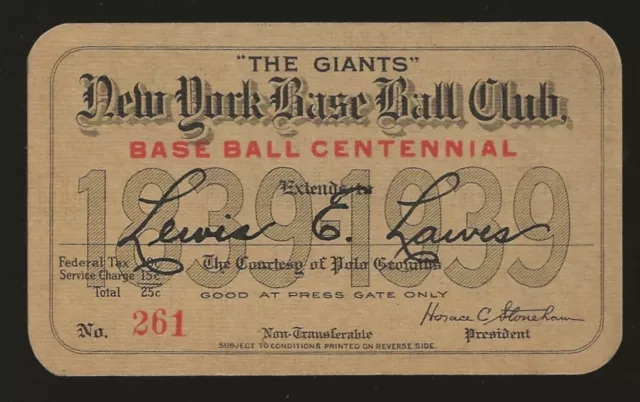 Vintage 1939 New York Giants Season Pass Polo Grounds Vintage 1939 New York Giants Season Pass Polo Grounds