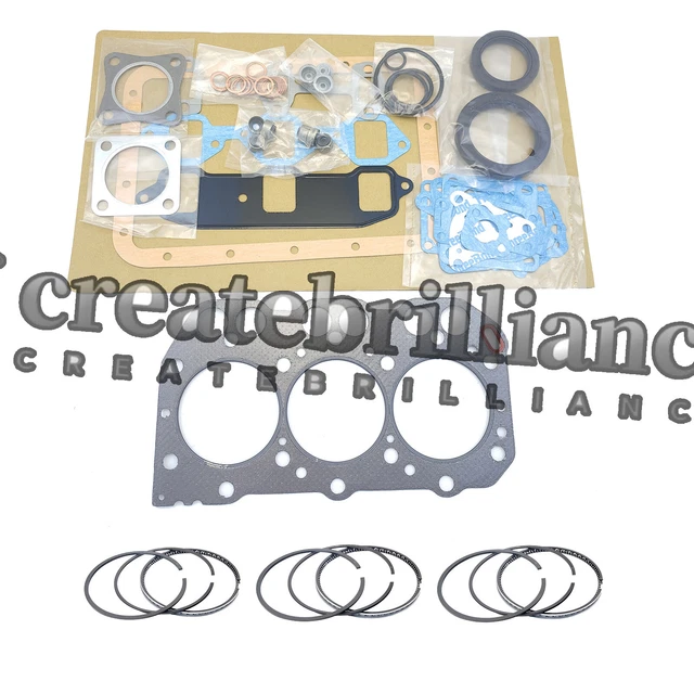 3TNA72 Full Gasket Kit + Piston Rings for Yanmar 3TNA72L 3TNA72UJ John Deere