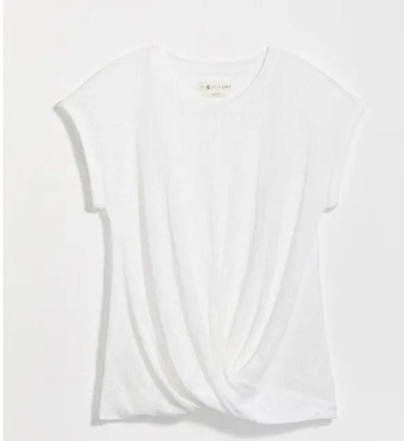 Lou & Grey Womens 100% Linen Knit Top T shirt White Short Sleeve Twist Tee Large