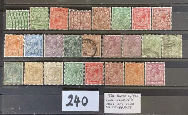 GB STAMPS KING GEORGE V 25 All Different 1934 Block Cypher Mint/Used (Lot 240)