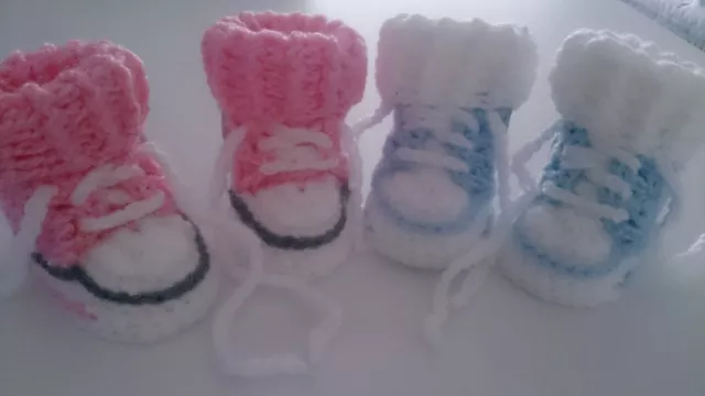 BABY CROCHET SHOES YOURS BABY'S NAME TRAINERS HANDMADE  Pink BLUE