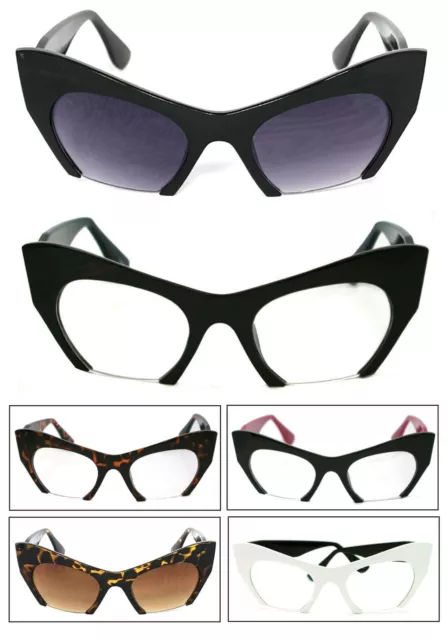 1 or 2 Pair Clear Bottom Cut Off Razor Sliced Women Cat Eye Glasses Sunglasses